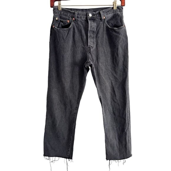 Levi's Denim - Levi’s 501 Cropped Button Fly 100% Cotton Raw Hem Jeans Faded Black Women’s 31